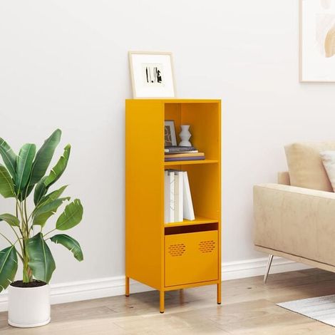 Buffet de Cuisine en Acier Jaune Moutarde, Meuble Rangement 35x39x103,5 cm, Armoire Haute Moderne pour Salle à Manger et Salon (1/5)
