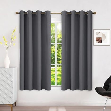 Rideau Occultant Thermique Isolant Anti Chaleur, Lot de 2 Rideaux Fenêtre Opaques Gris Foncé à Oeillets Anti Froid UV Bruit, Intérieurs Decoration Dressing Salon Chambre Maison 120x140 (LxH) (1/5)
