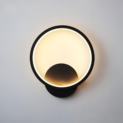Applique Murale Intérieure LED,12W 1400LM Lampe Murale Ronde 3000K/4000K/6000K,Luminaire mural Interieur pour Salon Chambre Escalier Couloir,Noir 110-240V [Classe énergétique E] (1/5)