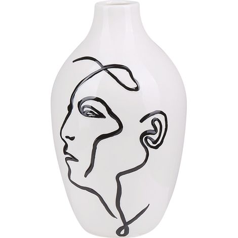 Florero blanco con motivo facial de gres accesorio de decoración de interior resistente al agua diseño moderno Helike