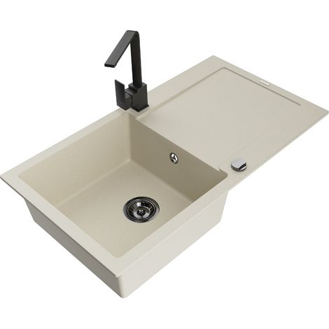 Mexen Leo granitspüle 1-becken mit abtropffläche und küchenarmatur Rita, beige - 6501-69-670300-70 (1/5)