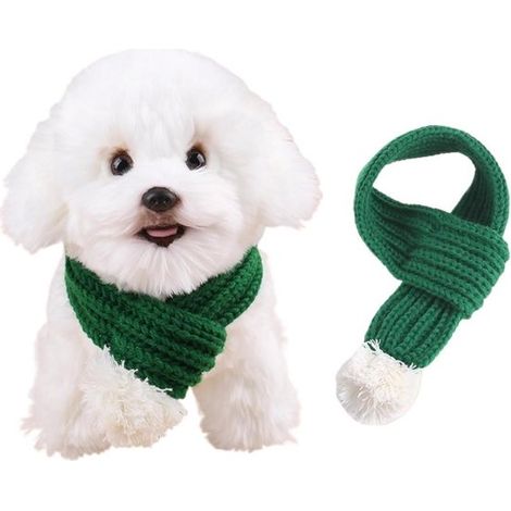 Bufanda navideña de punto para mascotas, Bufanda de Papá Noel, Bufanda de punto suave y elegante para perros en invierno, Verde, Talla L (1/5)