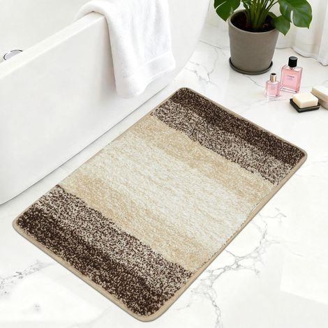 Tapis de bain antidérapant - Tapis de salle de bain absorbant l'eau - Tapis de bain lavable en microfibre douce - Beige pour WC, toilettes, décoration de salle de bain (1/5)
