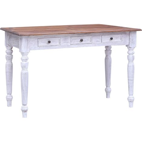 Bureau et tiroirs Blanc 117x57x75cm Bois de récupération massif (1/5)