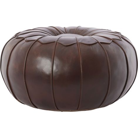 Light & Living Pouf Calima aus Dunkelbraunem Leder – Ø58x32 cm
