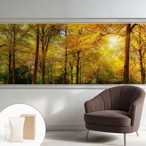 Papier peint intissé décoratif avec colle pour salon chambre et bureau Installation rapide Feuilles dorées 250x104 cm (1/5)