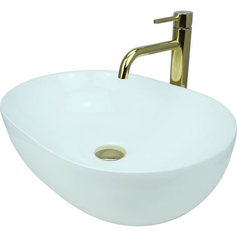 GTM Design Aufsatzwaschbecken 49 cm – Glanz Modern Waschbecken ohne Hahnloch – Elegantes Aufsatzwaschbecken Oval für Badezimmer und Gäste WC – nur Bad Waschbecken (1/5)