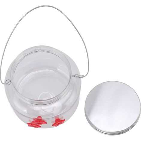 Hängender Vogelfutterspender 475 ml, einzigartiges rotes Blumendesign, 3 Öffnungen zum Füttern der Vögel, weite Öffnung, einfaches Befüllen. (1/5)