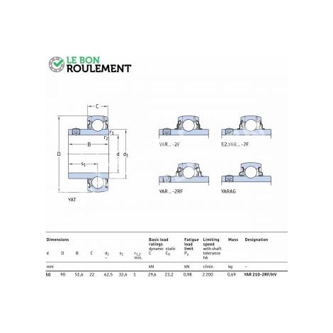 Roulement de palier YAR210-2RF-HV-SKF