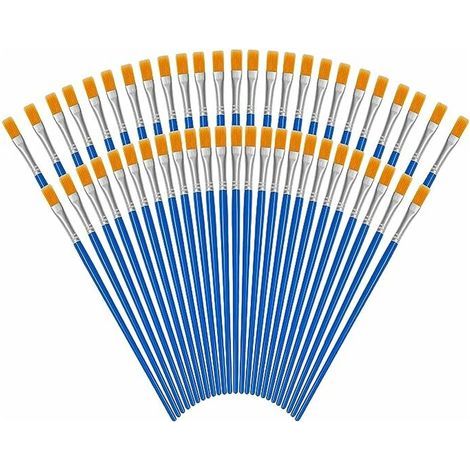 Pinceaux Peinture Bleus (Lot de 50) - Pinceaux Acrylique, Aquarelle et Huile en Poil de Nylon avec Manche en Plastique - Petit Pinceau Peinture Fin et Plat - Art et Artisanat (1/5)