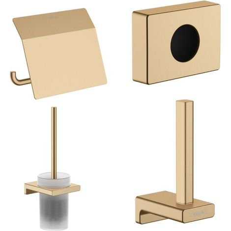 HANSGROHE Escobillero Addstoris + Portarrollos con tapa + Reserva portarrollos + Dispensador bronce cepillado