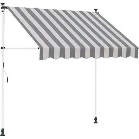 Store banne rétractable manuellement, gris anthracite et blanc, 200 cm