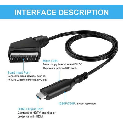 Adaptateur Péritel vers HDMI - - Convertisseur avec câble - Full HD - 2 ports - SCART (1/4)
