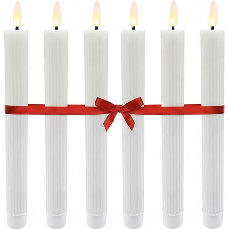 LED-Stabkerzen ohne Flamme, echtes Wachs, 6er-Set