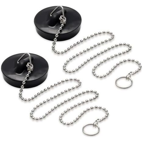 Set mit 2 Abflussstopfen, Spülbeckenstopfen mit 40 cm Kette, Badewannenstopfen, Durchmesser 40–45 mm, Gummistopfen für Waschbecken, geeignet für Waschbecken, Badewannen und Küchenspülen (Nr. (1/5)