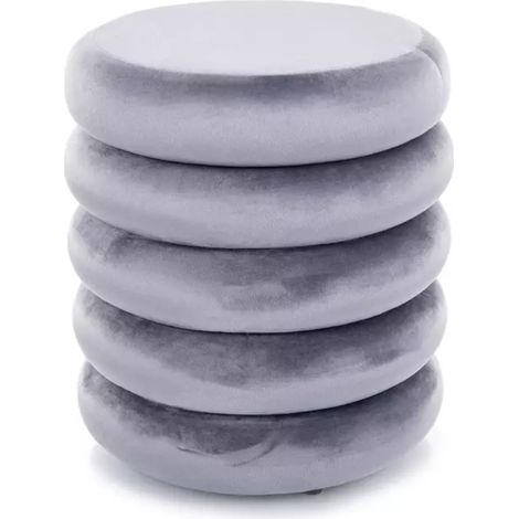 Pouf rond en velours gris avec coffre de rangement discret et assise douce MESRUN (1/3)