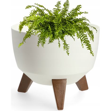 KADAX Glatt Blumentopf aus Kunststoff mit drei Einsteckstützen, 24 cm, Weiß (1/5)