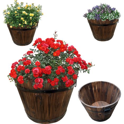 Hossi's Wholesale Holz Pflanzkasten Pflanzkübel Kräuterbeet Pflanzkübel Pflanzentopf Balkonkasten Holzkübel Dekokasten Dekokübel Größe M = 31,5cm - Höhe 25cm (1/2)