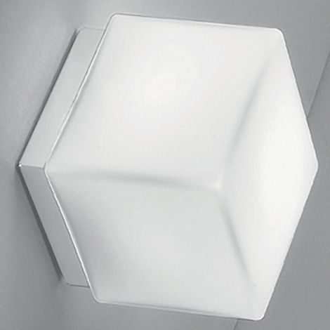 Dado Lampada da Parete o Soffitto Quadrata in Metallo Bianco Opaco con Diffusore in Vetro Triplex Opale Satinato, Attacco E27, Dimensioni 16x16x16.5cm (1/2)