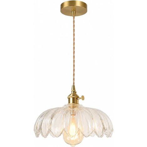 25 cm industriel Vintage pendentif éclairage verre Lotus lampe suspension lustre E27 laiton finition plafond suspension lampe (1/5)