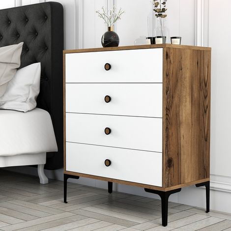 Kommode Lizbon Walnussweiß Melamin 76x90,7x40 cm - 4 Schubladen