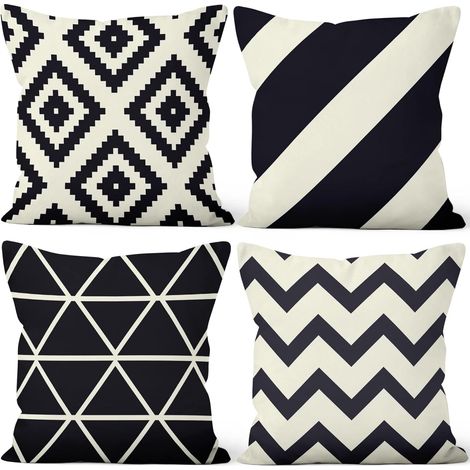 Set di 4 federe per cuscini, fantasia geometrica minimalista a righe bianche e nere, morbide e corte, quadrate, per divano, camera da letto, auto, sedia, decorazione per la casa 45x45 cm