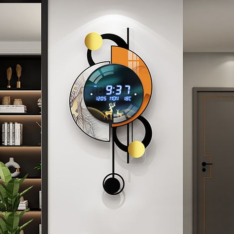Horloge murale silencieuse LED 670 mm, affichage multifonction, activation vocale, double alimentation