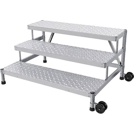 Scalino e pedana alluminio - 3 gradini - Larghezza 1.50m - Ruote laterali - MP3-150-RL (1/5)