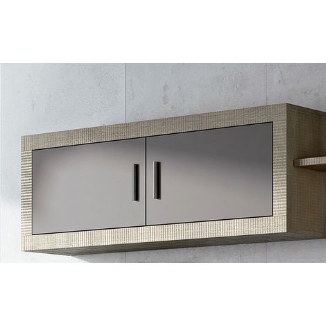 Pegane – Meuble haut 2 portes chêne cambrian graphite – Dimensions 130 x 27,9 x 46 cm – Panneau de particule mélaminé – Ensemble de meubles de salon (1/2)
