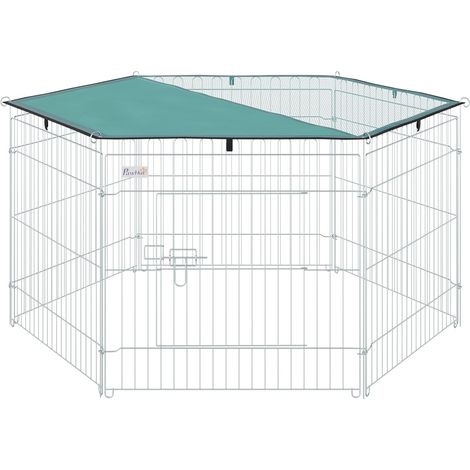 1 Parc Enclos Chien 6 Panneaux Acier Porte Verrouillable Pliable Gris Vert 120x60cm