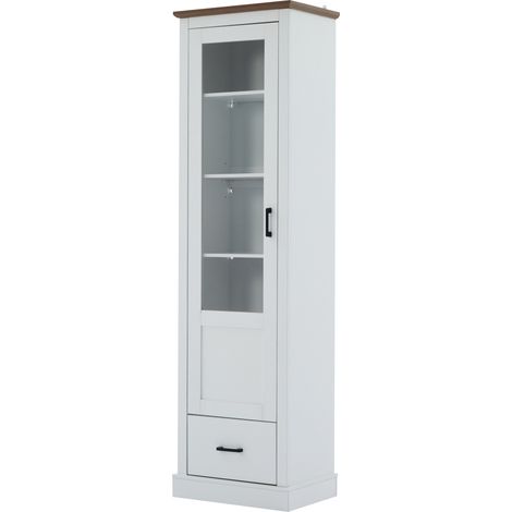 Vitrine LED blanche avec tiroir, colonne vitrine en verre trempé, 5 compartiments, éclairage USB, 50 x 35 x 178 cm (1/5)