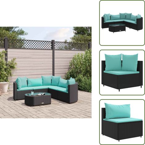 Tavolino da giardino - vidaXL Set Divano da Giardino 6 pz con Cuscini Nero in Polyrattan - Arredamento da esterno