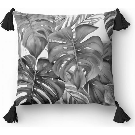 Taie d'oreiller décorative 45x45 cm, motif floral Monstera graphite (1/3)