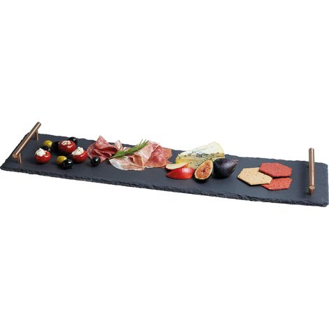 Artesa Vassoio de Ardesia con manici con finitura in rame, per servire panini e antipasti, 60 x 15 cm (1/5)
