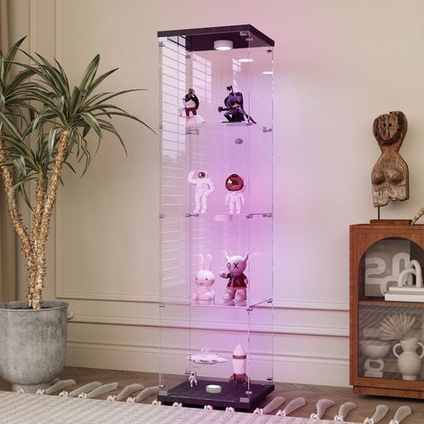BLANKETSWARM - Vitrine en verre avec LED, 42x36x164 cm, Armoire vitrine de collection à serrure, Meuble vitrine verre moderne 4 étagères et porte pour salon, chambre ou bureau, Blanc (1/5)