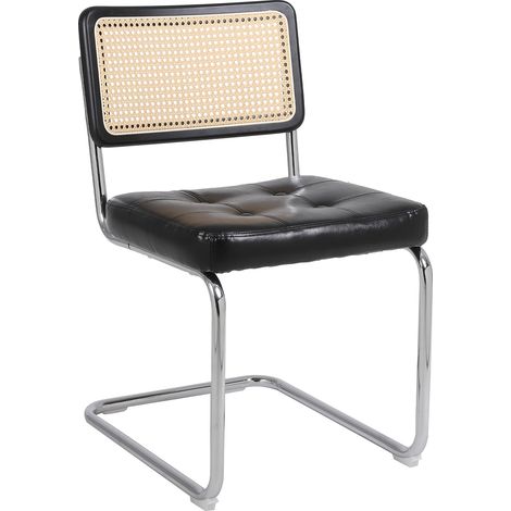 CAIziChaises de salle à manger modernes d'inspiration médiévale, lot de 2 chaises de salle à manger en rotin avec éléments rembourrés en similicuir souple, chaises en rotin sans accoudoirs à dossier e (1/5)