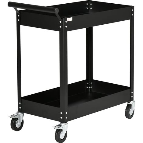 Werkstattwagen mit 2 Etagen, Werkzeugwagen leer, Transportwagen, seitlicher Griff, 4 Rollen, Stahl, bis 150 kg Tragkraft, 84,5 x 38 x 84 cm, Schwarz