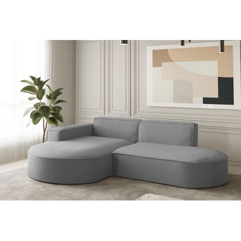 Ecksofa Designersofa PALMA XS in Stoff Opera Velvet Grau Ottomane Links (1/2)