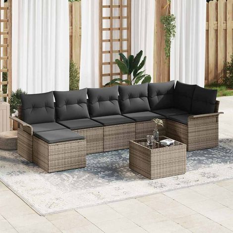 Conjunto de sofá de jardín con cojín 8 pcs Gris Poliratán vidaXL (1/5)