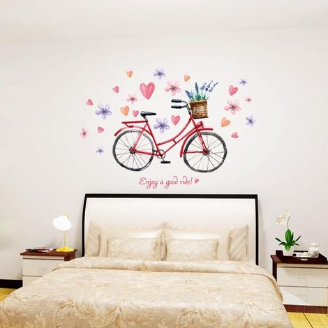 Stickers muraux romantiques à motif vélo, décoration intérieure, papier peint autocollant pour salon (1/4)