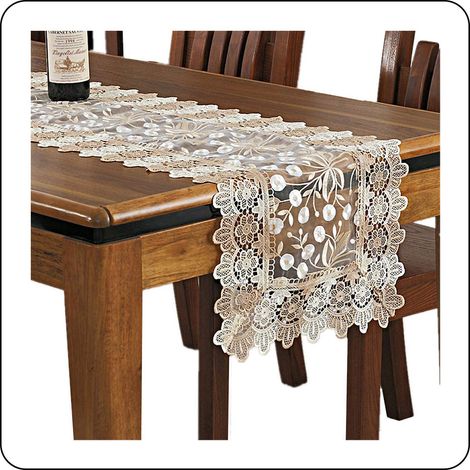 Table Runner - Polyester Lace - Rectangular - Floral Embroidery - Vintage White - For Dining Table Dressing Table Decoration - 1 Piece (1/5)