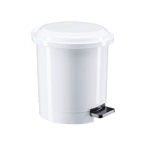 Poubelle blanche en plastique à pédale 6 L ronde (1/2)
