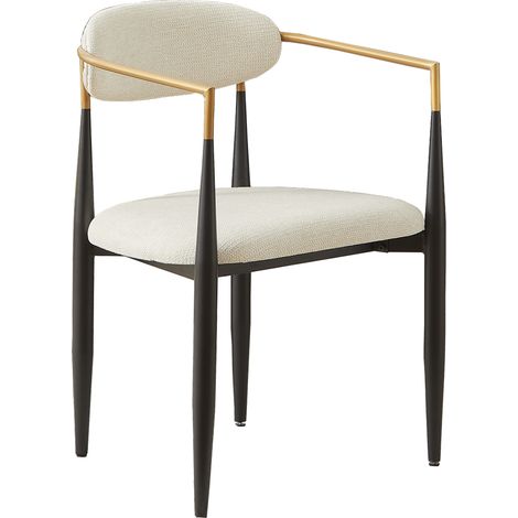 2er-Set Esszimmerstühle aus beigem Stoff mit schwarzem Metallgestell und Golddetails (1/5)