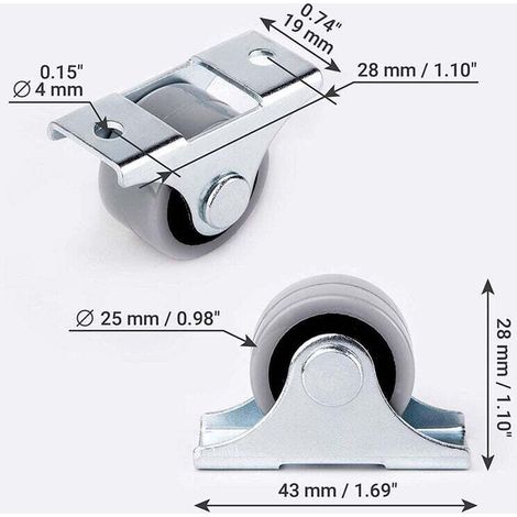 FOREHILL  Lot de 8 Mini Roulettes pour Meubles 25mm Roulettes Fixes pour Meubles et Équipements