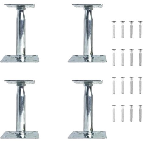 Lot de 4 supports de poteau, en acier galvanisé, 100 à 150 mm embase pied de poteau hauteur réglable, pour clôtures, abris, abris de voiture, pergolas, terrasses (1/5)