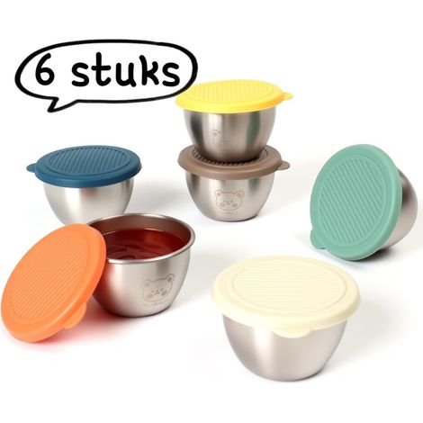 Ensemble de 6 récipients pour vinaigrette et sauces en acier inoxydable 304 avec couvercles et motif ours pour servir vinaigrette sauces et accompagnements couleurs assorties (1/5)