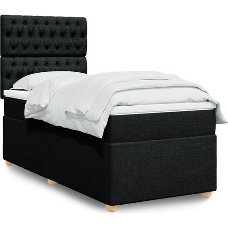 Cama box spring con colchón tela negro 90x200 cm