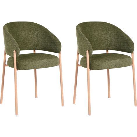 Set of 2 Dining Chairs Green Fabric Upholstery Curved Metal Legs Heat Transfer Base Dining Room ZANE (1/5)