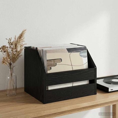 vidaXL Boîte d'albums vinyles Chêne noir 38 x 30 x 29 cm (1/5)