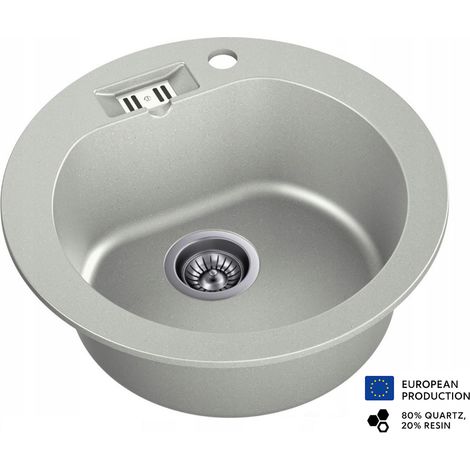 Evier rond NALIBOU GRIS en granit premium - 1 Bac sans égouttoir et vidage inclus (1/5)